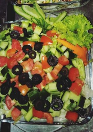 A picture of Cucumber Tomato & Olive Salad.