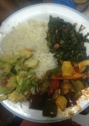 A picture of Rice and Vegetables.