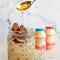 A picture of Coffee cake mousse with yakult and honey glaze.