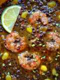 Lentejas caviar con Gambones