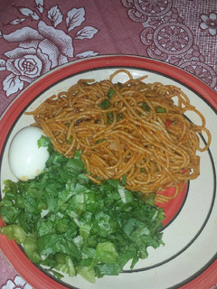 A picture of Spaghetti with vegetable.