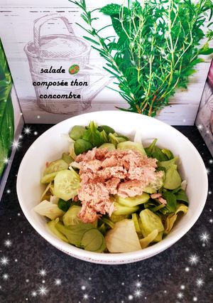 Une photo de Salade 🥗 composée de thon et concombre😊 #healthy