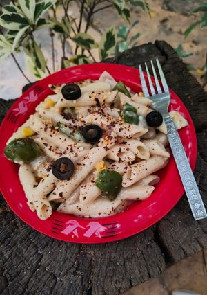 A picture of White Sauce Pasta.