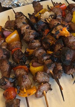A picture of Savory Grilled Marinated Steak Kabobs.