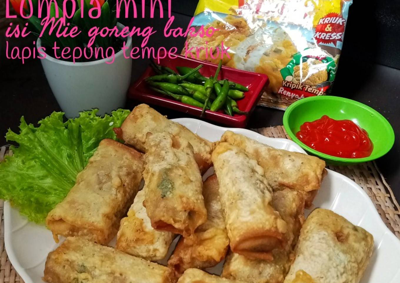 Lumpia Mini isi Mie Goreng Bakso lapis tepung tempe kriuk