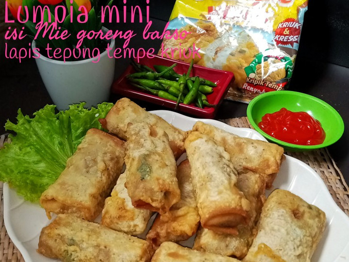 Bagaimana Membuat Lumpia Mini isi Mie Goreng Bakso lapis tepung tempe kriuk Anti Gagal