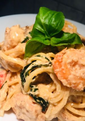 A picture of Spicy Shrimp Spaghetti.