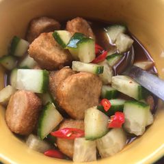 A picture of Pempek Dos - Indonesian fish cake (without fish)-Vegetarian friendly.