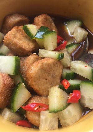 A picture of Pempek Dos - Indonesian fish cake (without fish)-Vegetarian friendly.