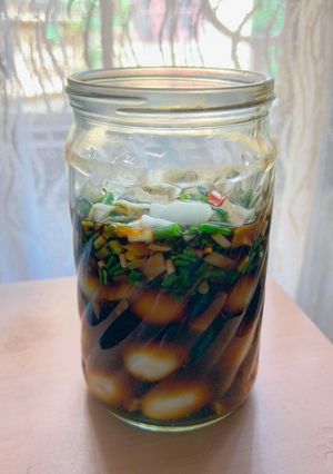 Hình của món Trứng cút ngâm tương.