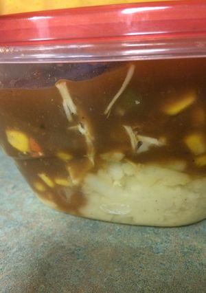 A picture of Thanksgiving turkey dinner bowl.