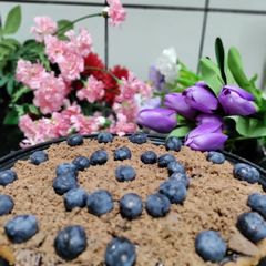 A picture of Chocolate eggless blueberry cake.