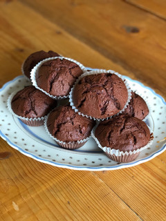 A picture of Dark chocolate and beetroot muffins 🍫.