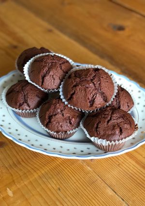 A picture of Dark chocolate and beetroot muffins 🍫.