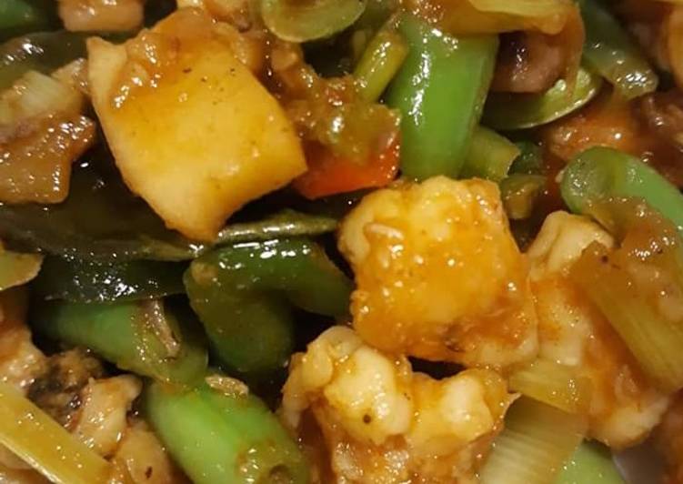 Tumis udang buncis saus tiram