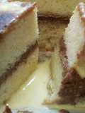 Bizcocho de coco, trufa y yema tostada