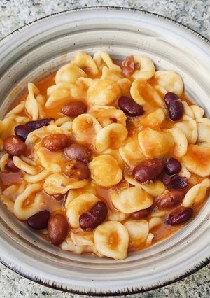 A picture of Orecchiette with Borlotti Beans.