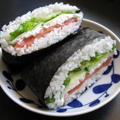 A picture of Smoked Salmon ‘Onigirazu’ (Rice Sandwich).