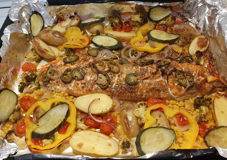 Baked fish veggies