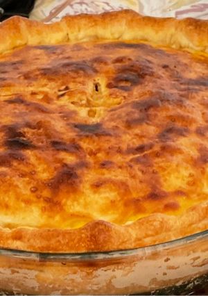 Una foto de TARTA DE POLLO, CHOCLO, CHAMPIÑONES y QUESO