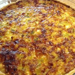 A picture of Luxurious and tasty leek and cheese tart.