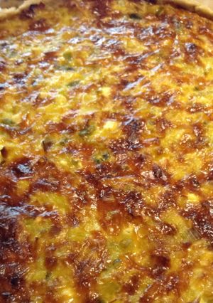 A picture of Luxurious and tasty leek and cheese tart.