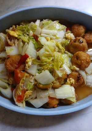 Foto resep Tumis sawi putih + telur + bola-bola tahu