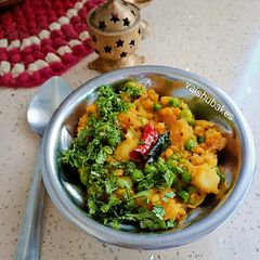 A picture of Aloo and Muttar Subji/ Peas and Potatoes (south indian style).