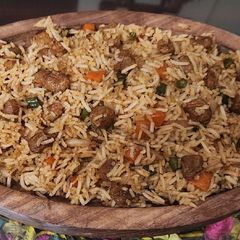 A picture of Soya chunks fried rice.