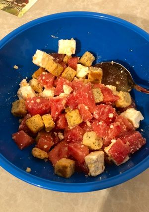 A picture of Watermelon and feta salad.