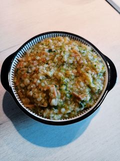 Фото Булгур с луком порей, тыквой и шпинатом.