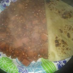 A picture of Bacon Spam and Beans.