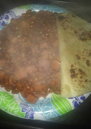 A picture of Bacon Spam and Beans.