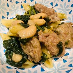 A picture of Penne with Spinach,Beans and Sweet Sausage.