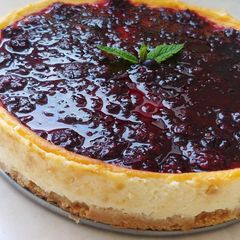 A picture of Blackberry baked cheesecake.