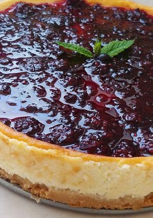 A picture of Blackberry baked cheesecake.