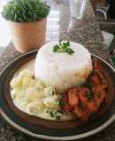 Pollo en Salsa, Arroz y Papas al Jardín