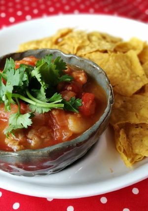 รูปของ แผ่นข้าวโพด จิ้มซอสมะเขือเทศ (Salsa and Chips) กินเล่น