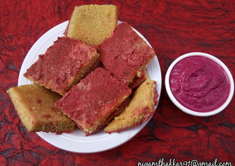 Red Velvet Dhokla with Pink Chutney