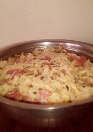 A picture of Ham, mushroom & Rice-quicky lunch.