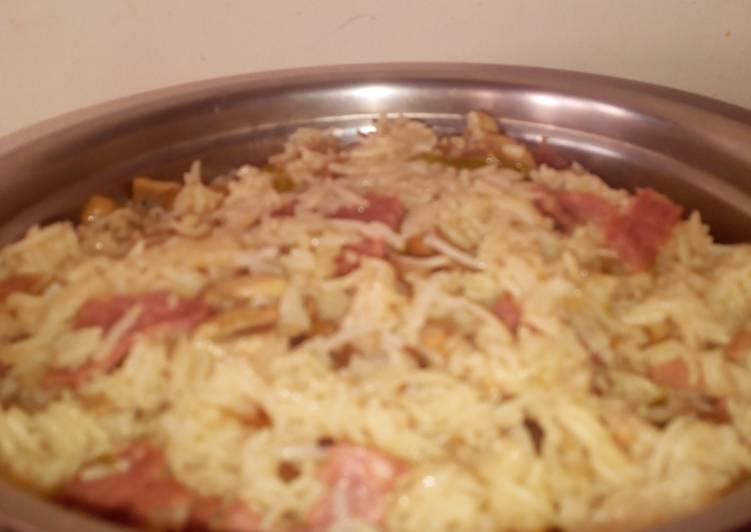 Recipe of Super Quick Homemade Ham, mushroom &amp; Rice-quicky lunch