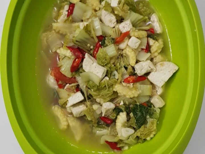 Langkah Mudah untuk Membikin Resep Tumis sawi putih +jagung muda +tahu yang Enak Banget Anti Ribet, Mantap