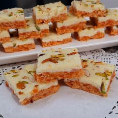 Double layered Carrot Burfi A picture of Double layered Carrot Burfi.