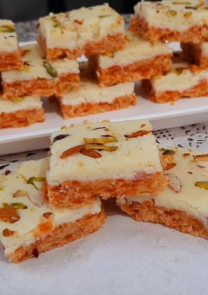 A picture of Double layered Carrot Burfi.