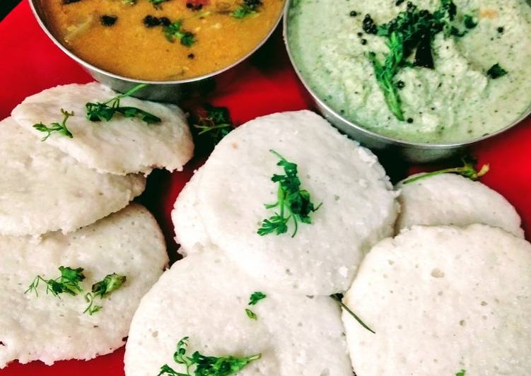 Steps to Make Ultimate Steamed Idli with chutney and sambar