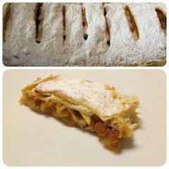 A picture of Fluffy's first apfelstrudel 🎄(Apple strudel).