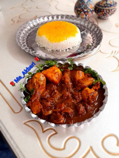 عکسی از دستور 🌱خورشت مرغ و آلو با کته قالبی