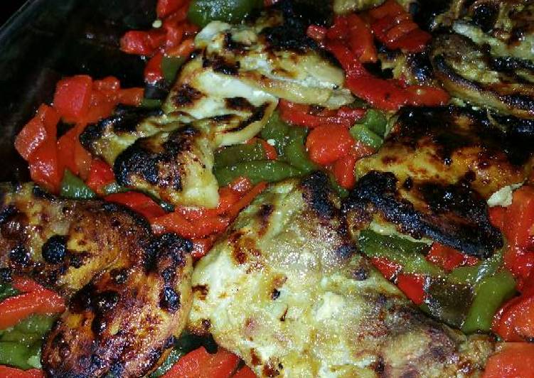 Steps to Prepare Super Quick Homemade Baked Honey-Mustard Chicken Thighs with Roasted Peppers