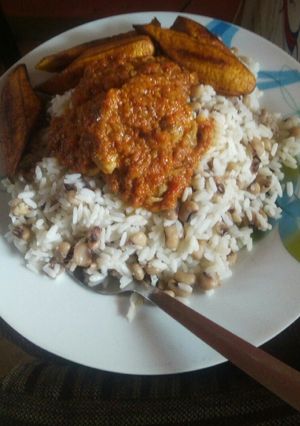 A picture of Stewed Rice, beans and plantain.
