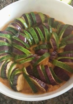 A picture of Eggplant and courgette Ratatouille #one recipe one trer.